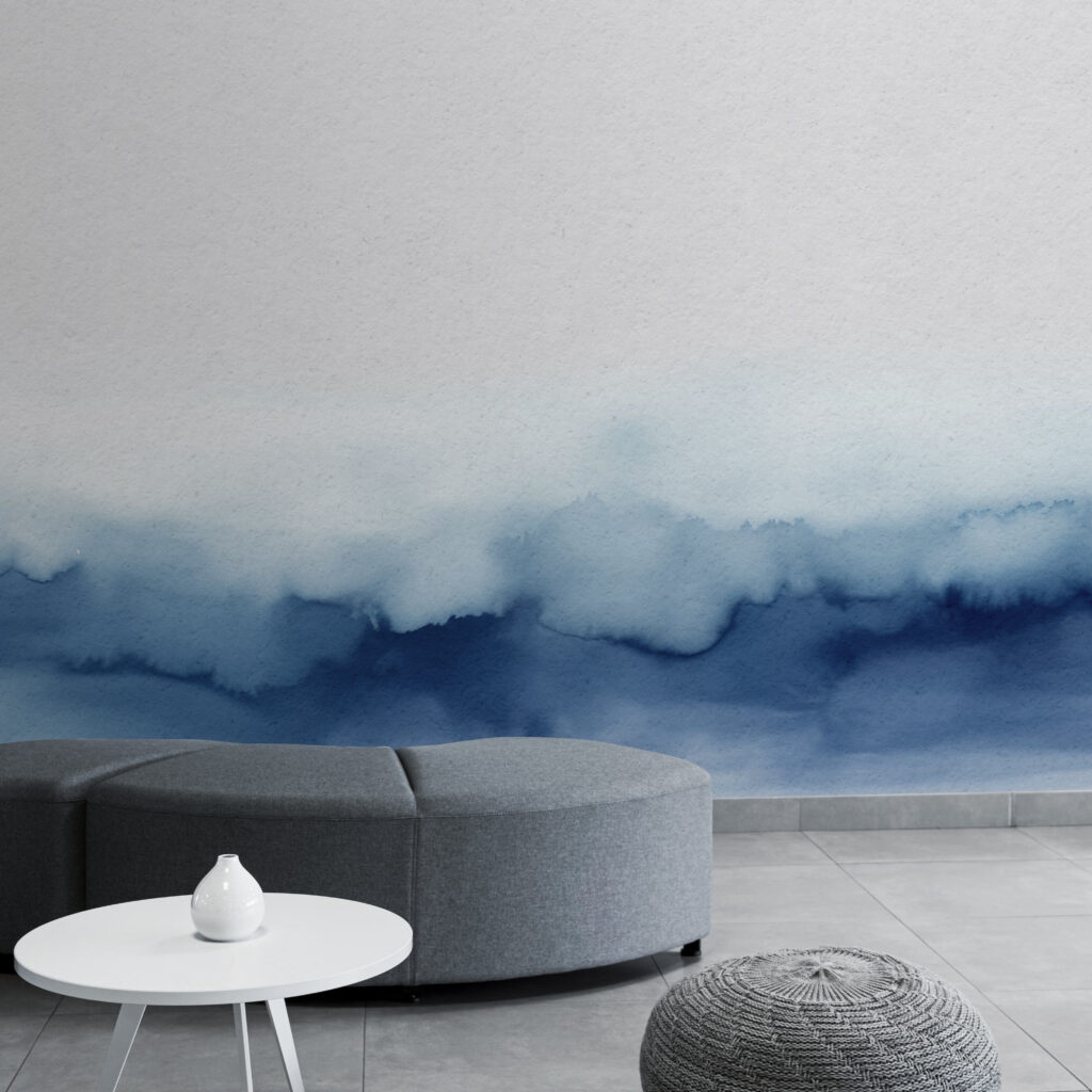 A blue and white watercolor