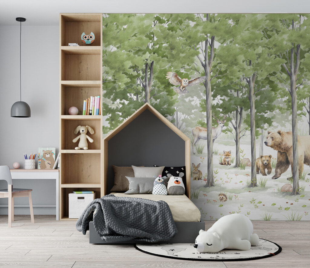 A group of animals in a forest A group of animals in a forest