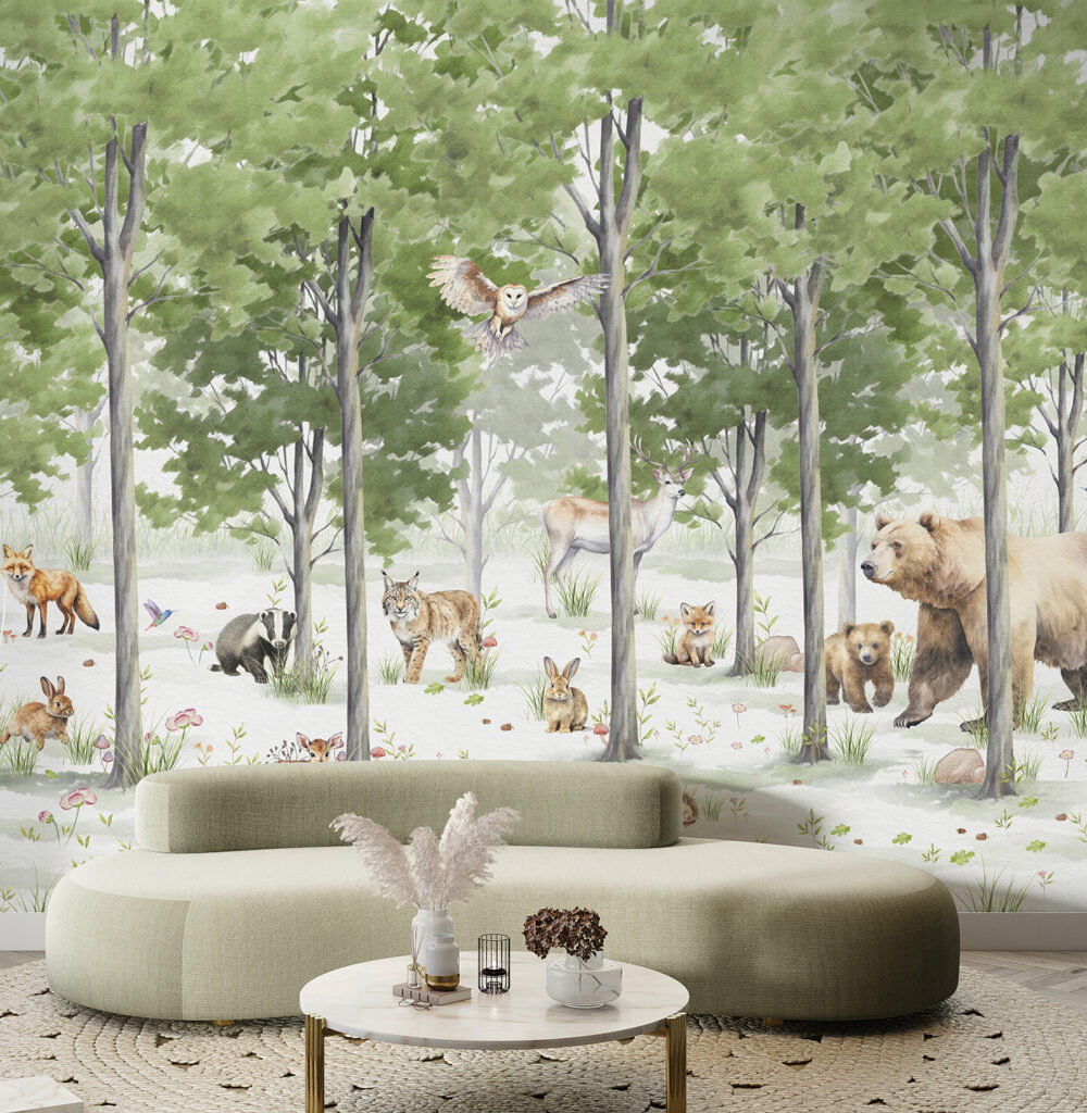 A group of animals in a forest A group of animals in a forest