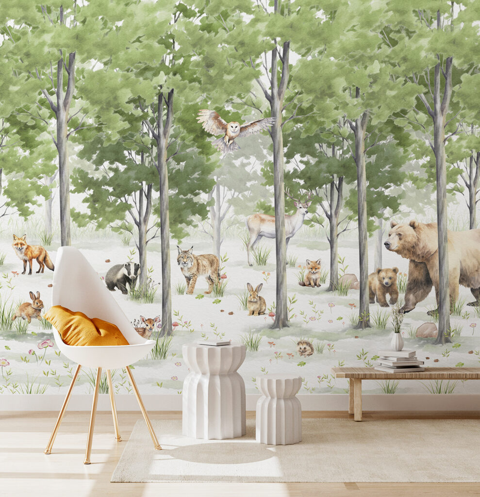 A group of animals in a forest A group of animals in a forest