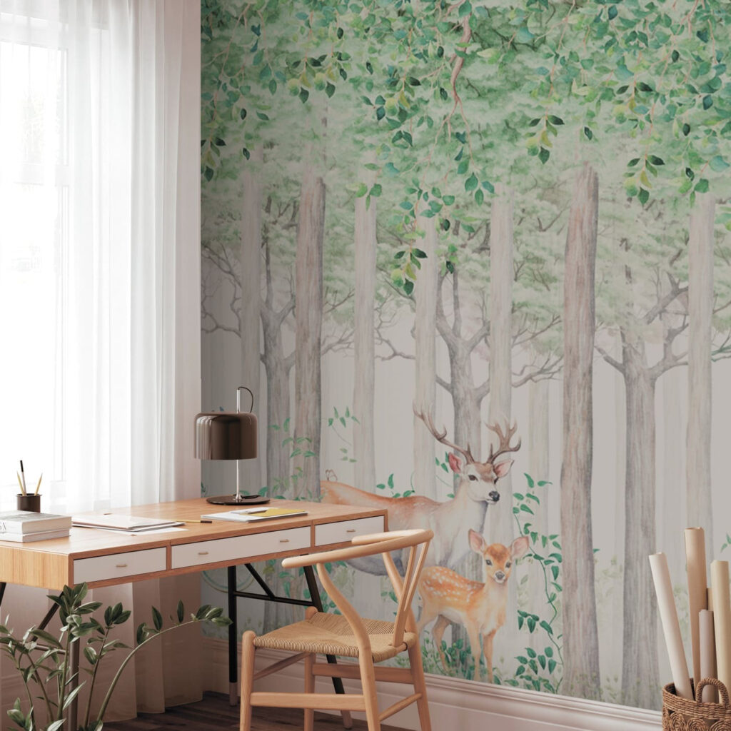 A painting of animals in a forest