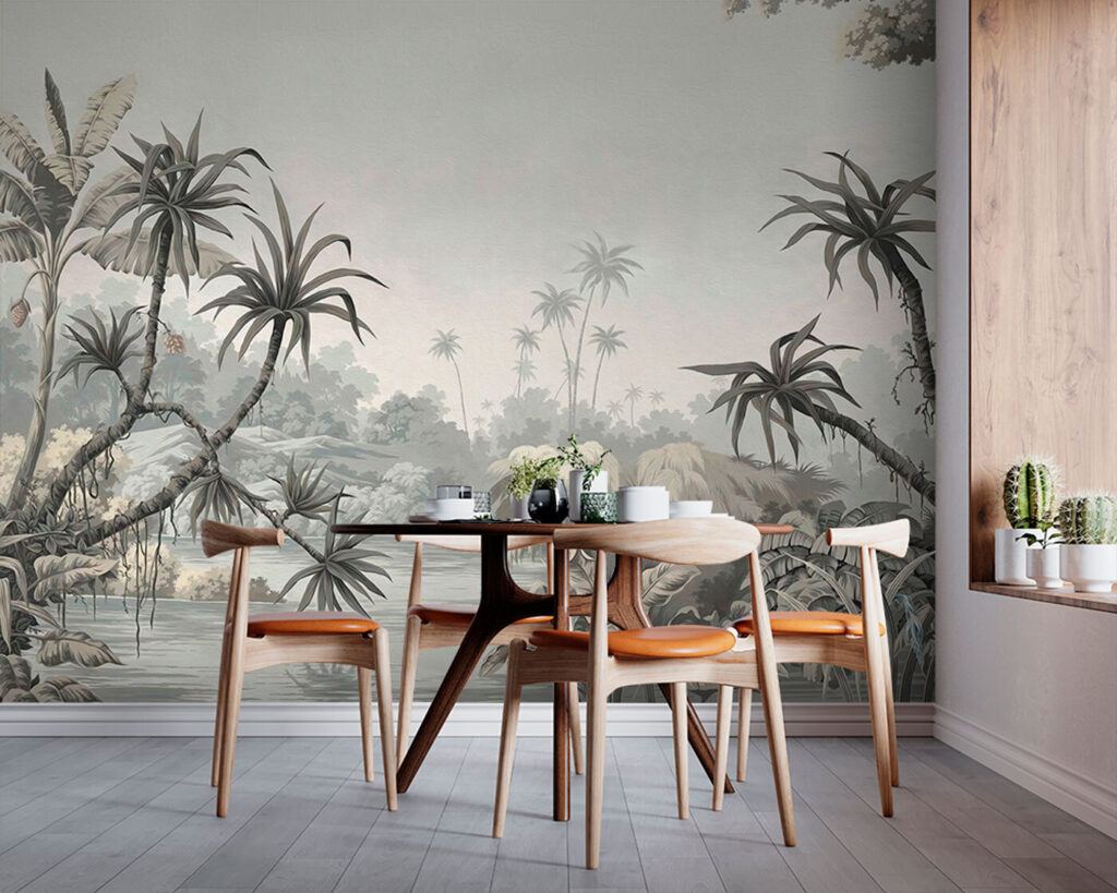 A wallpaper with a river and trees