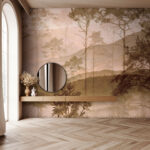 Фотошпалери Туманний пейзаж з деревами та пагорбами