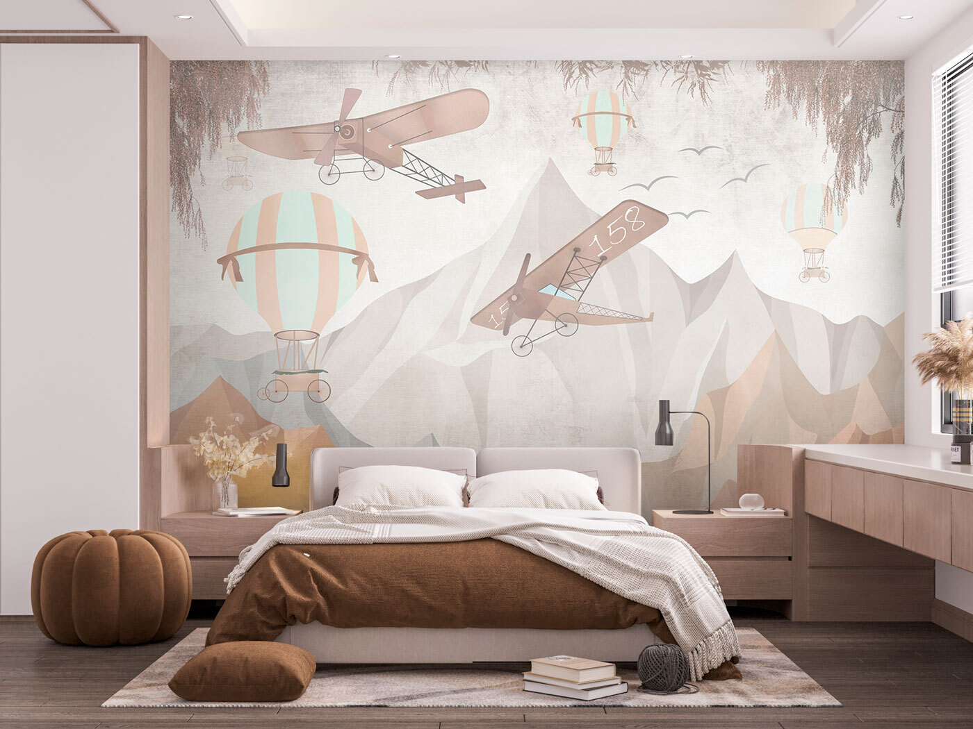 Painting of airplanes flying over mountains Painting of airplanes flying over mountains