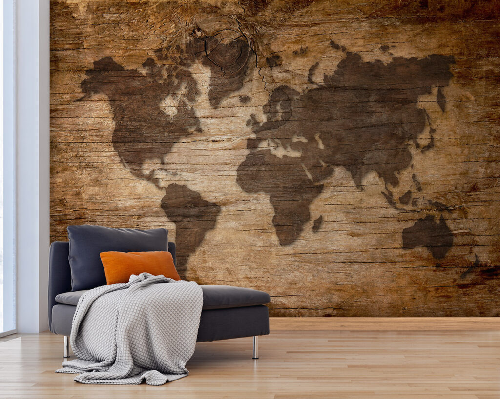 Map of the world on a wood surface