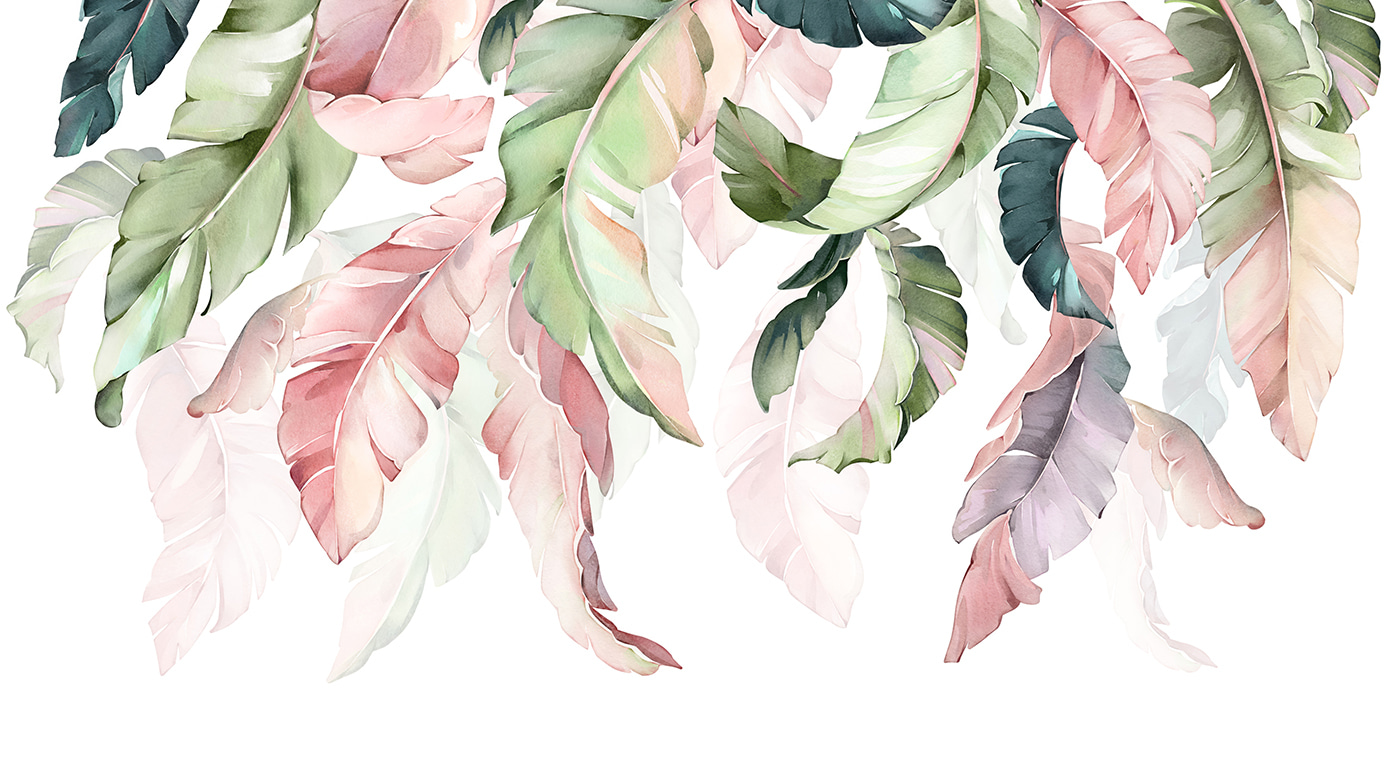 Delicate leaves in soft pastel hues