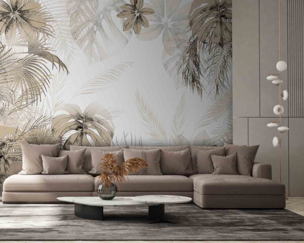 Tropical leaves in soft neutral tones