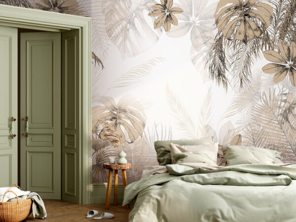 Tropical leaves in soft neutral tones