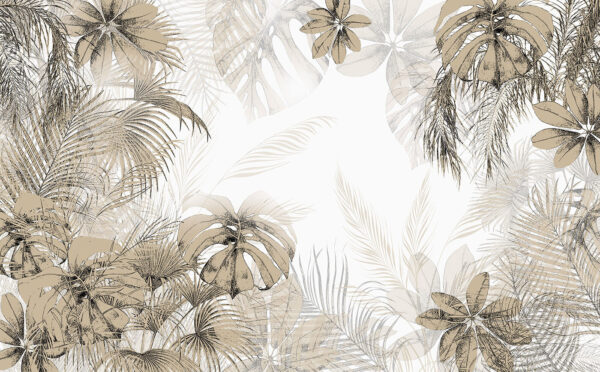 Tropical leaves in soft neutral tones