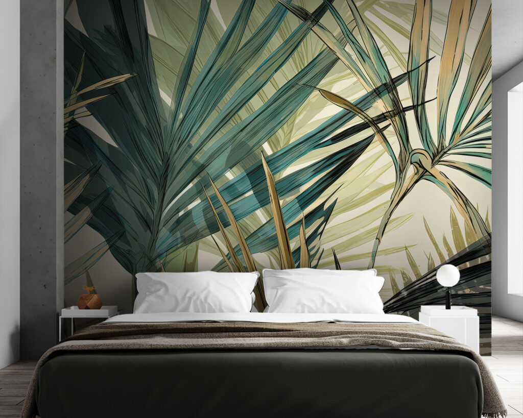 Tropical leaves in soft hues