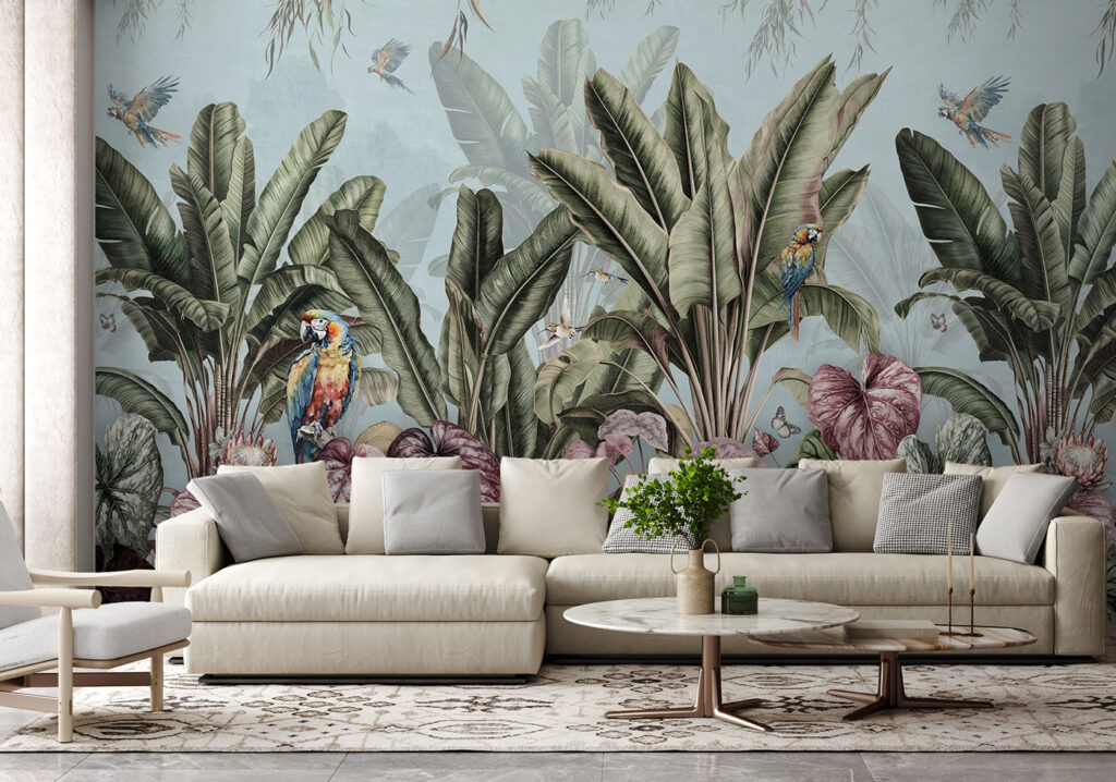 Шпалери з тропічними рослинами та птахами u96259pig2 1024x718 - Шпалери з тропічними рослинами та птахами - tegory