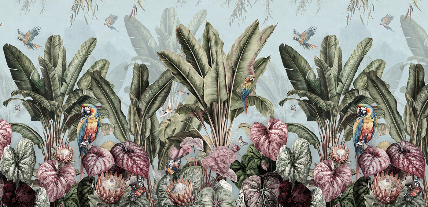 Шпалери з тропічними рослинами та птахами u96259p - Шпалери з тропічними рослинами та птахами - tegory