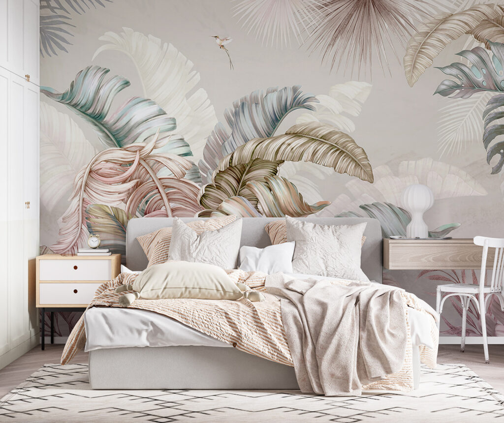 Tropical foliage with delicate birds Tropical foliage with delicate birds