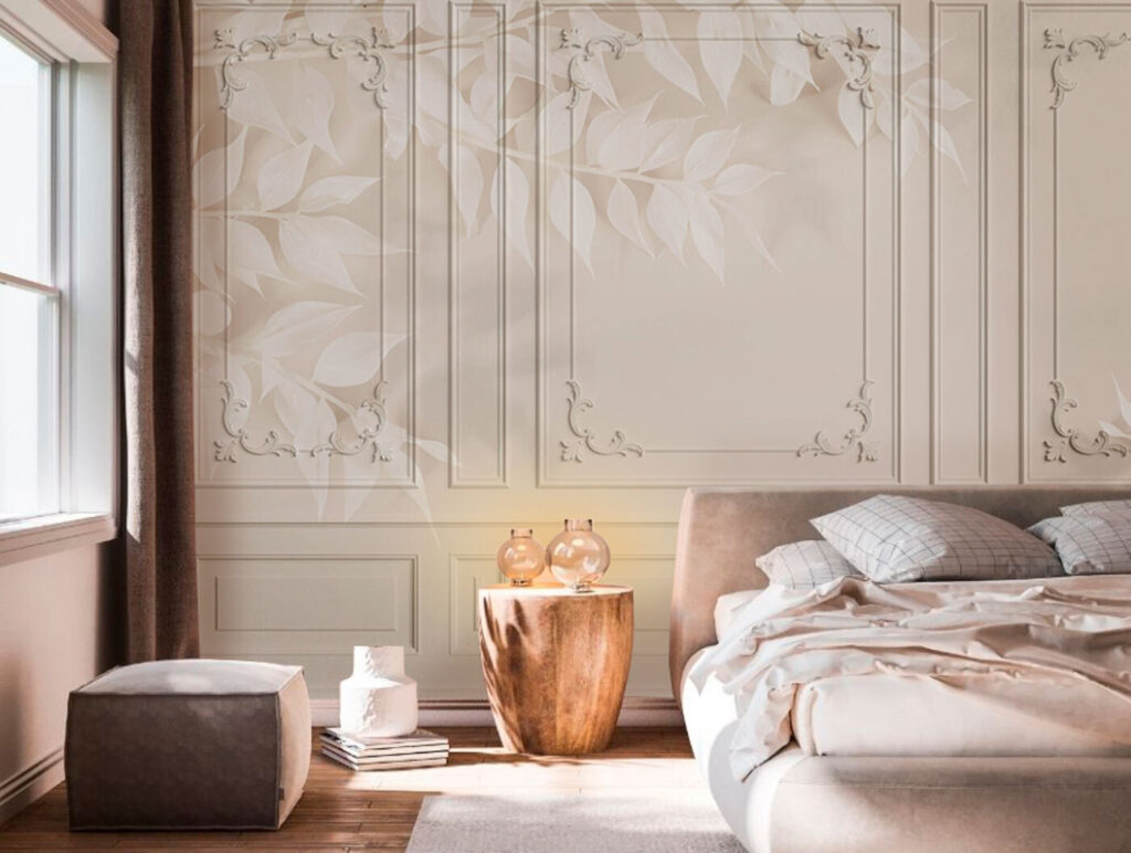 Wall with white leaves