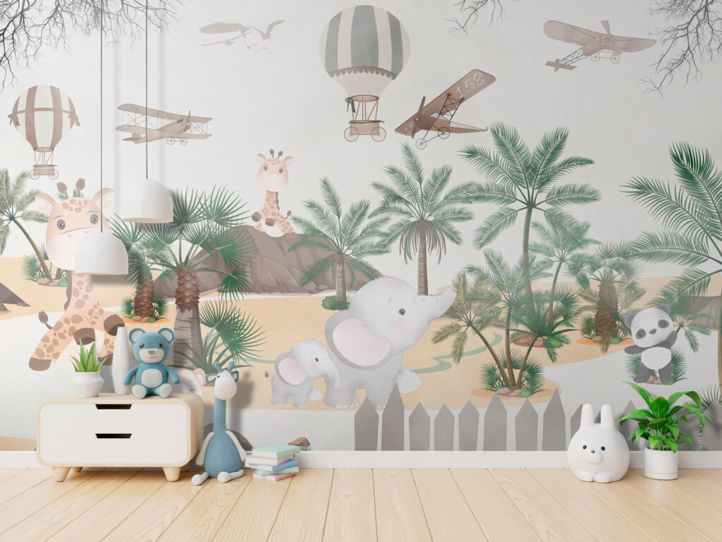 Wall mural of animals and airplanes Wall mural of animals and airplanes
