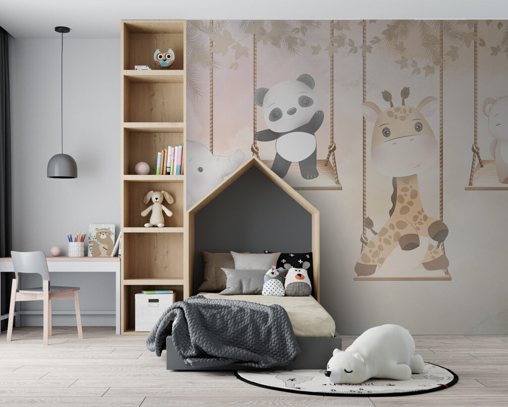 Group of animals on swings Group of animals on swings