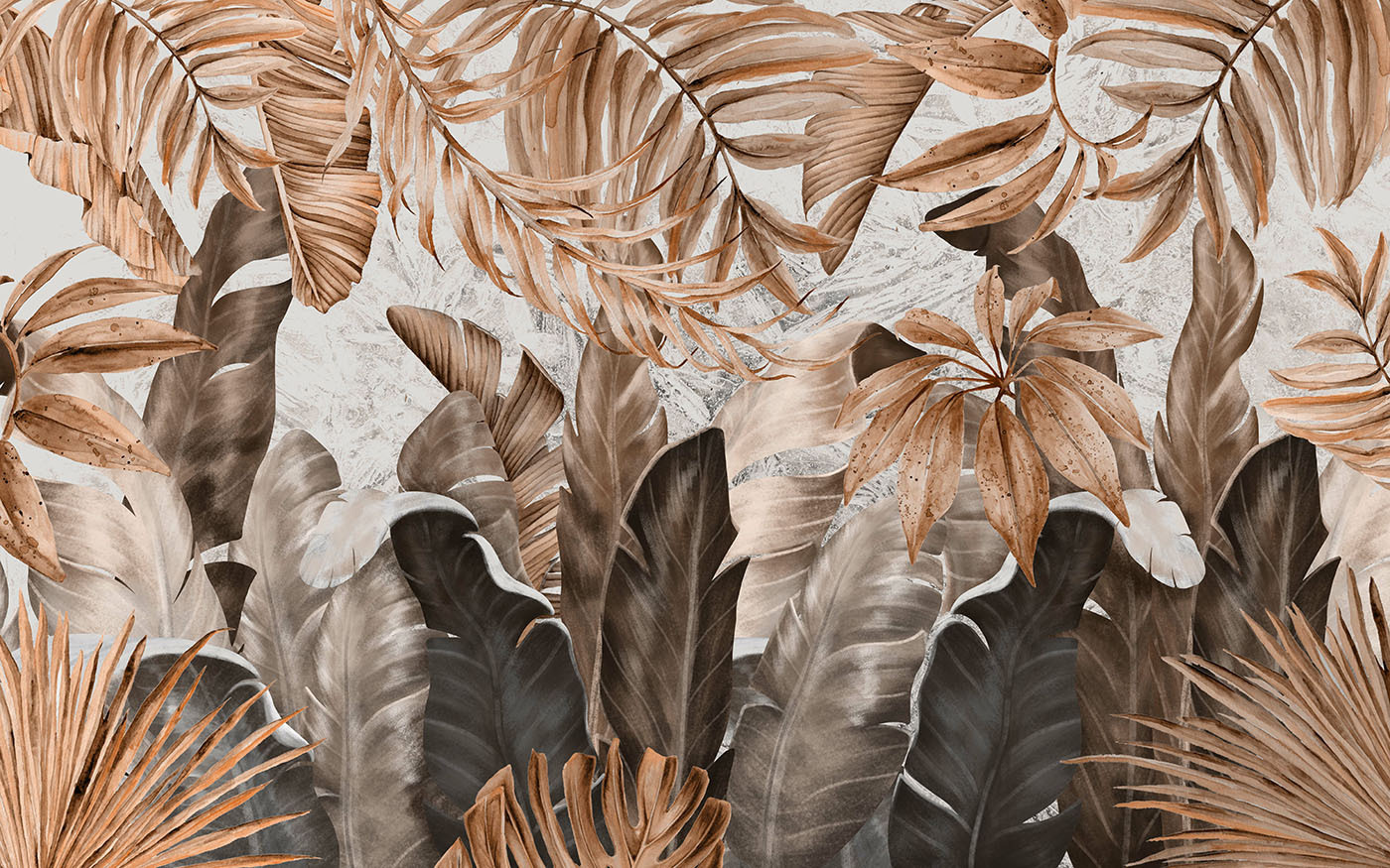 Tropical leaves in earthy tones