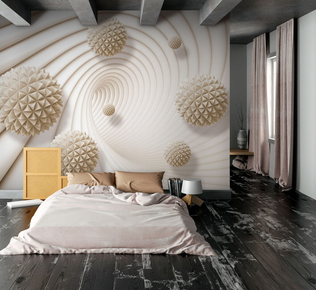 White swirly pattern with white balls