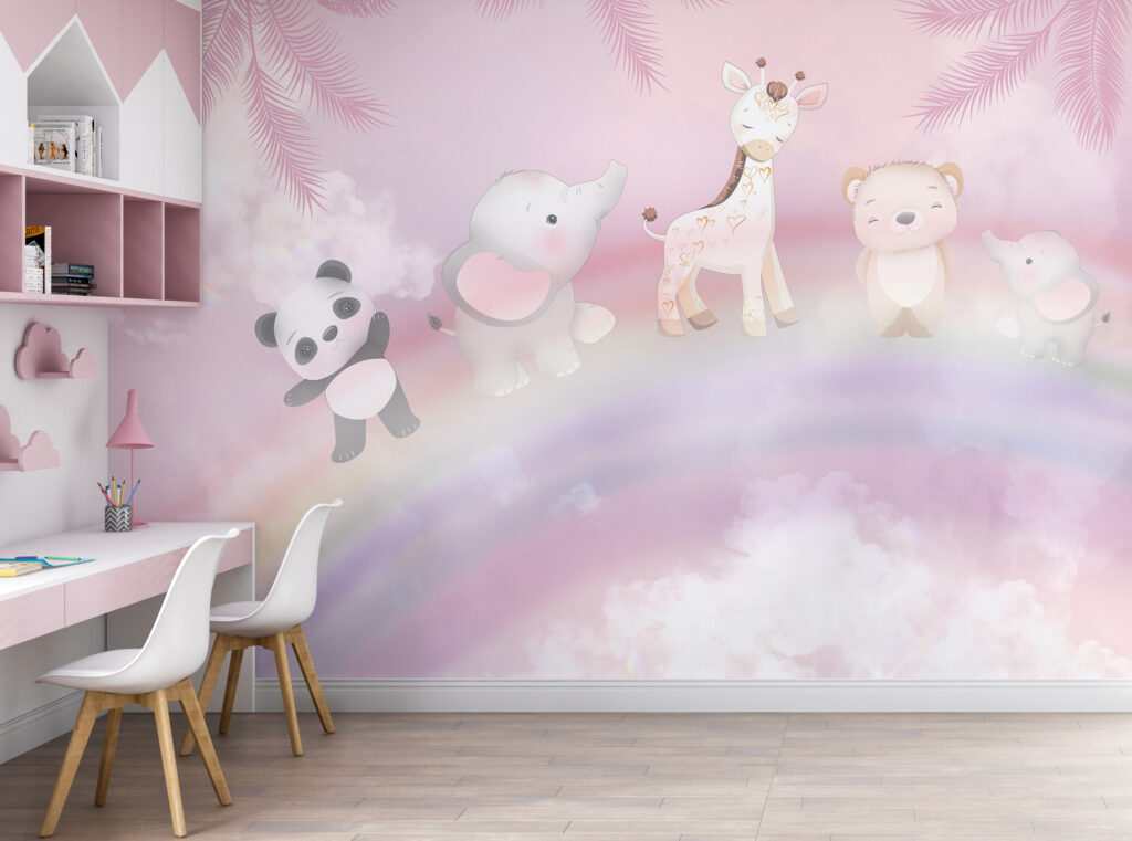 Group of animals on a rainbow