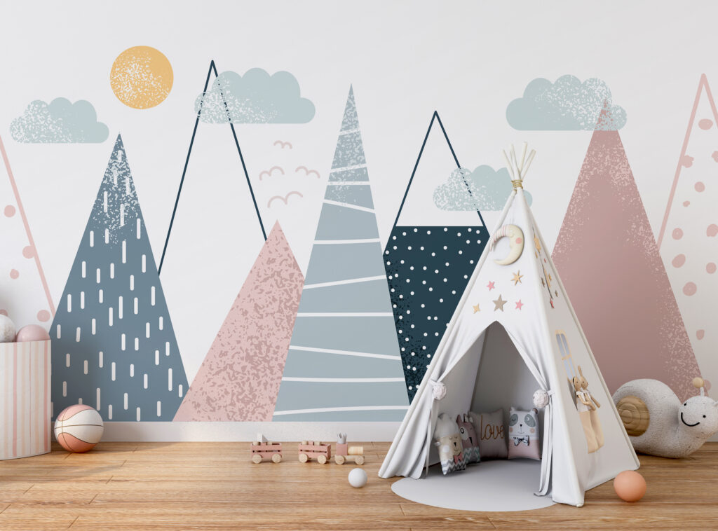 Group of mountains with trees and clouds Group of mountains with trees and clouds