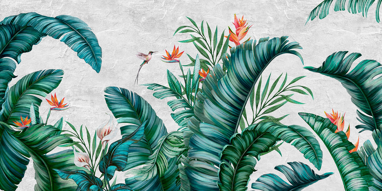 Tropical foliage with vibrant flowers Tropical foliage with vibrant flowers