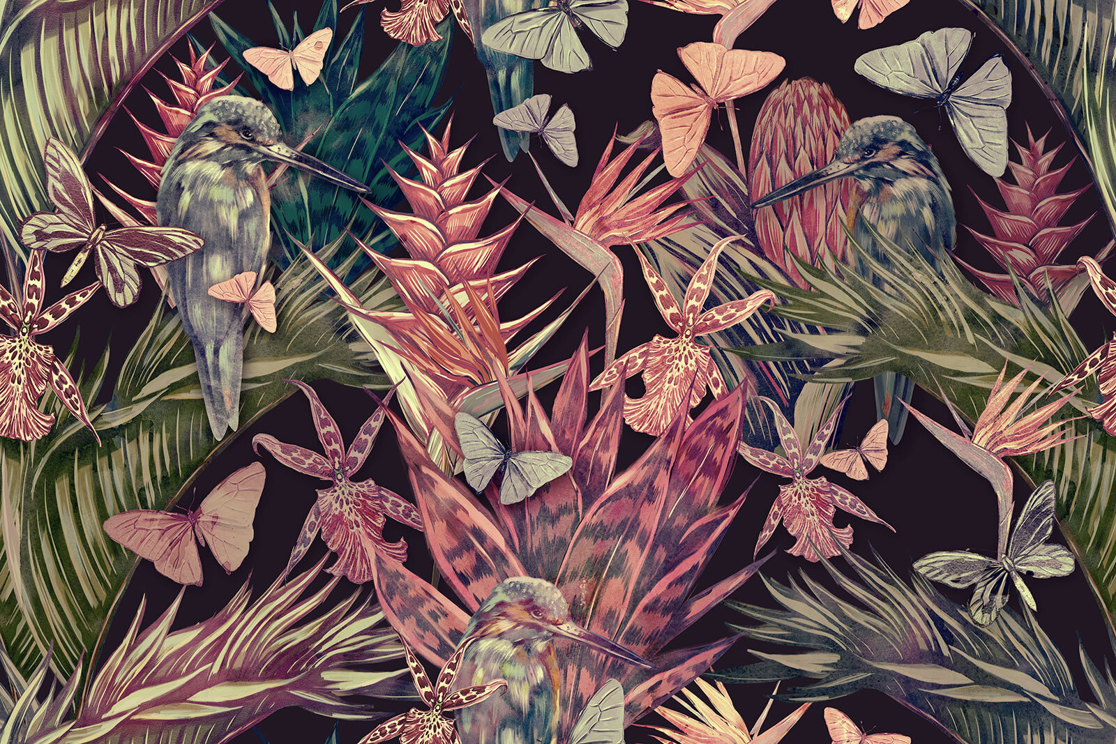 Pattern of tropical plants and birds Pattern of tropical plants and birds
