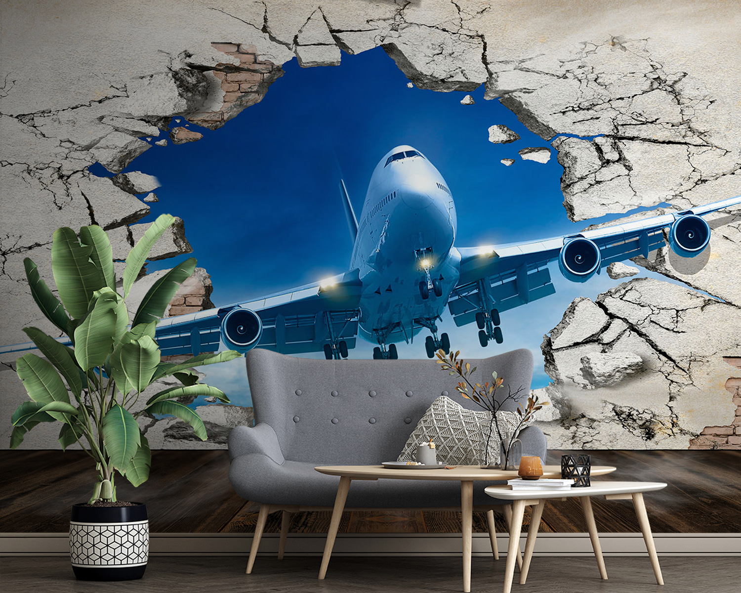 Plane coming through a hole in the wall Plane coming through a hole in the wall