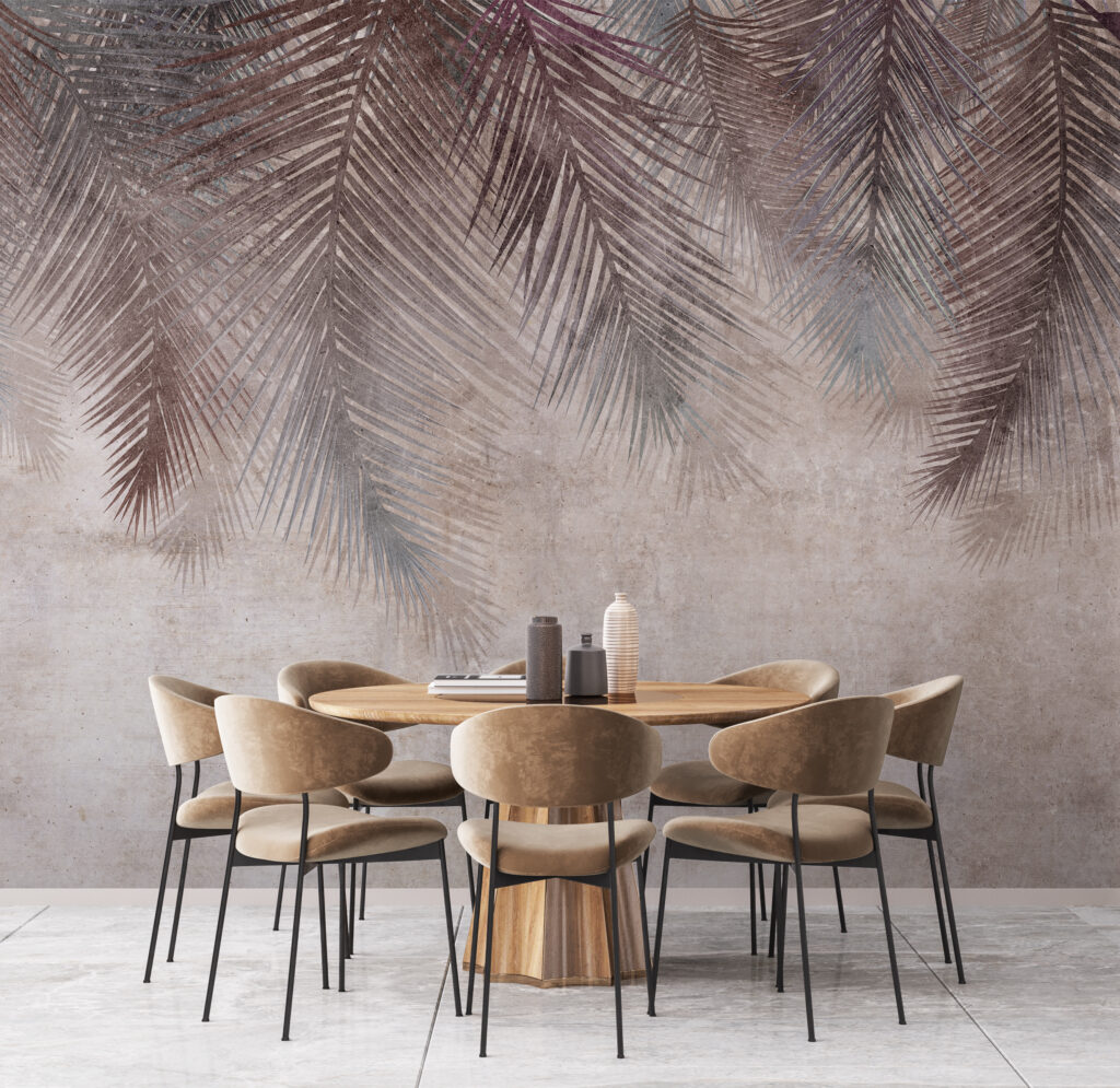 Muted palm leaves on textured background Muted palm leaves on textured background