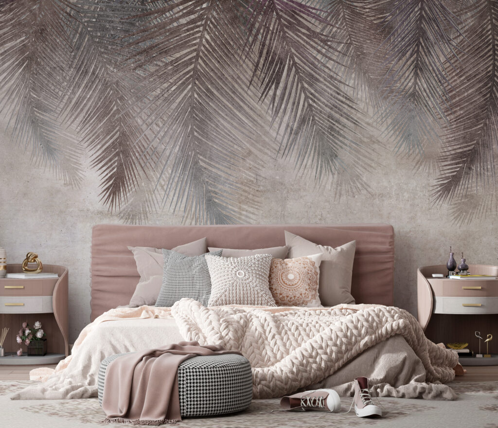 Muted palm leaves on textured background Muted palm leaves on textured background