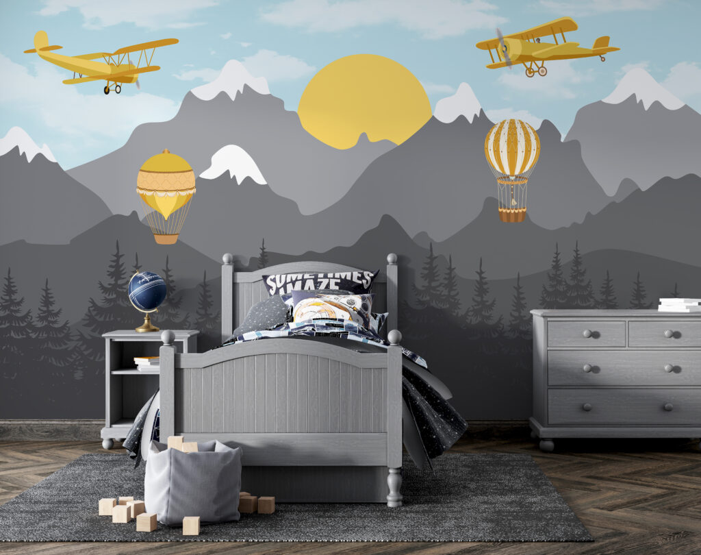 Yellow airplane flying over mountains Yellow airplane flying over mountains