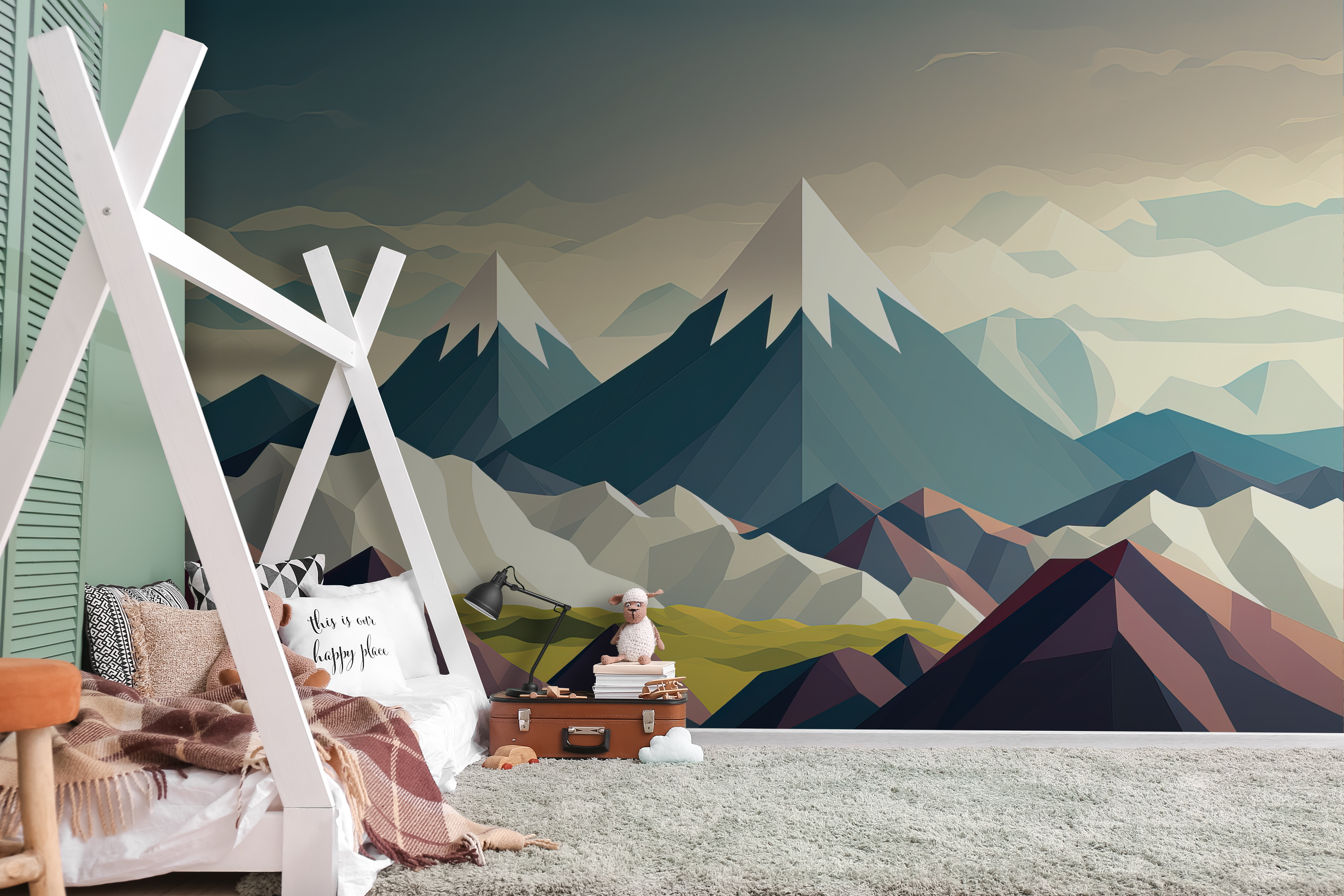 Mountain range with snow capped peaks