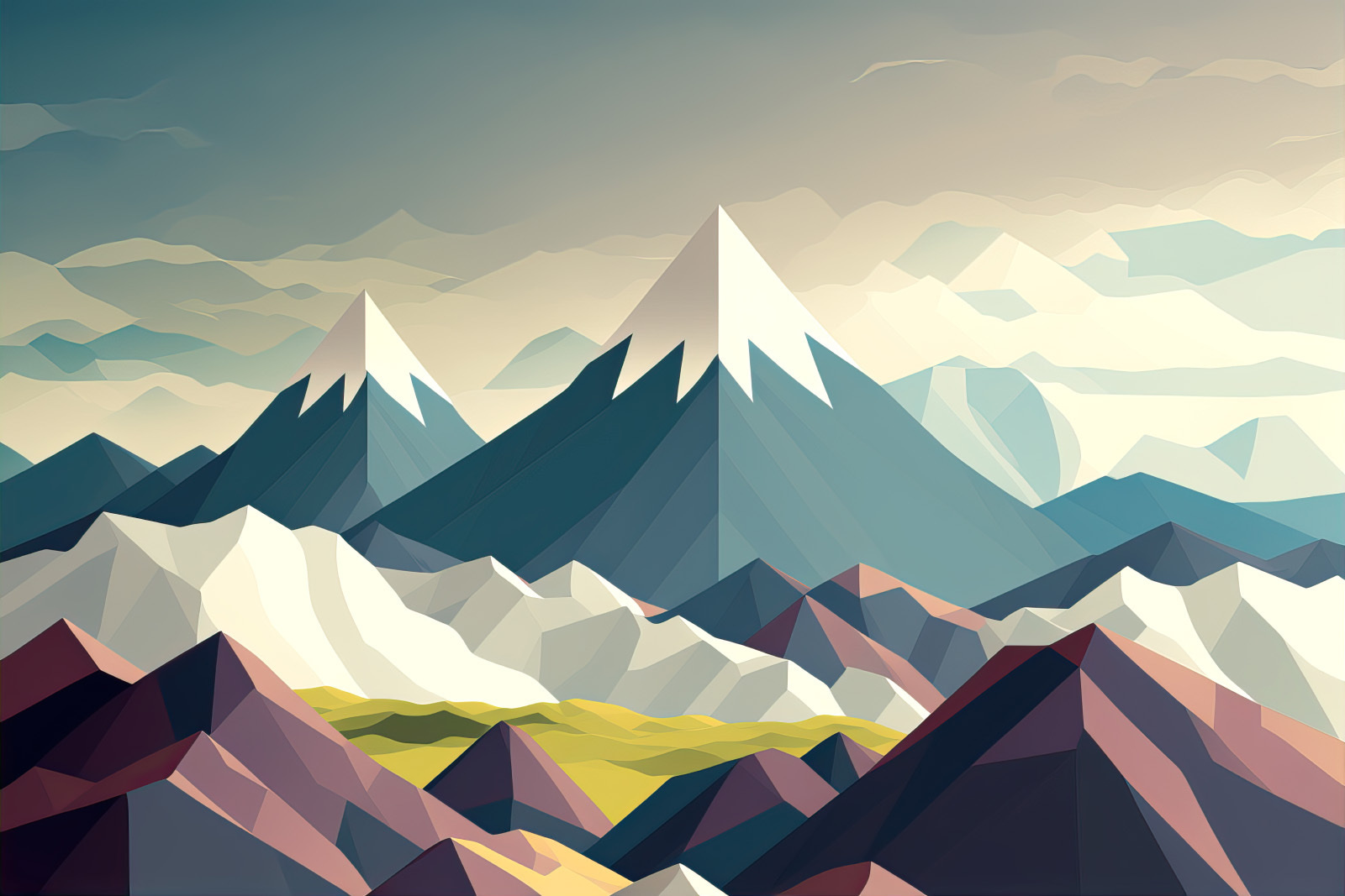 Mountain range with snow capped peaks