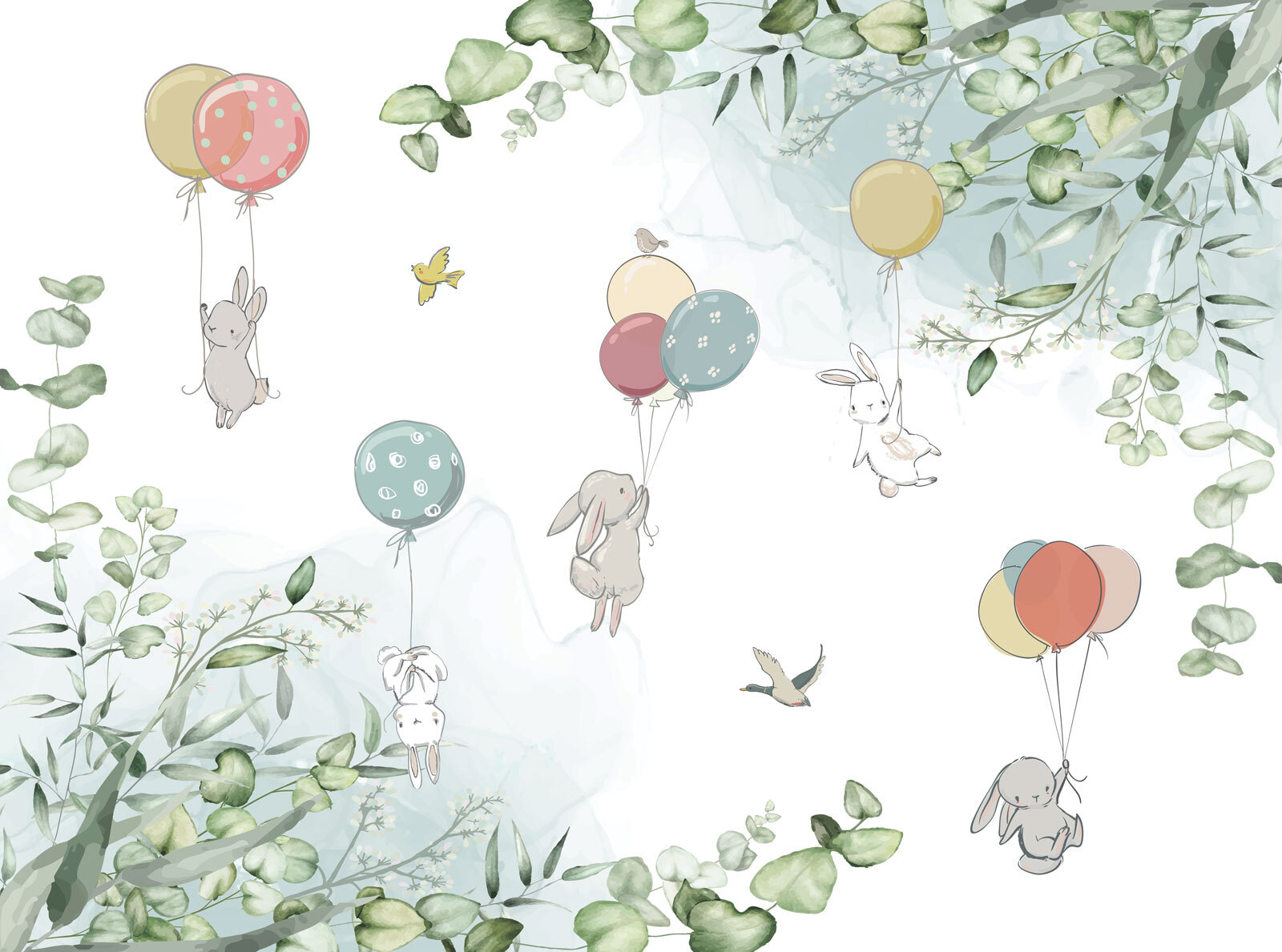 Group of bunnies holding balloons