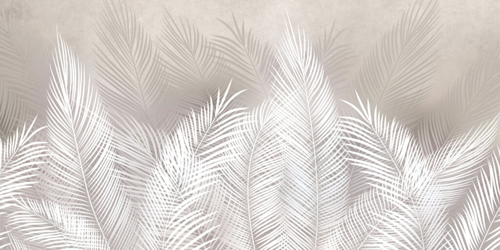 White feathers on a gray background