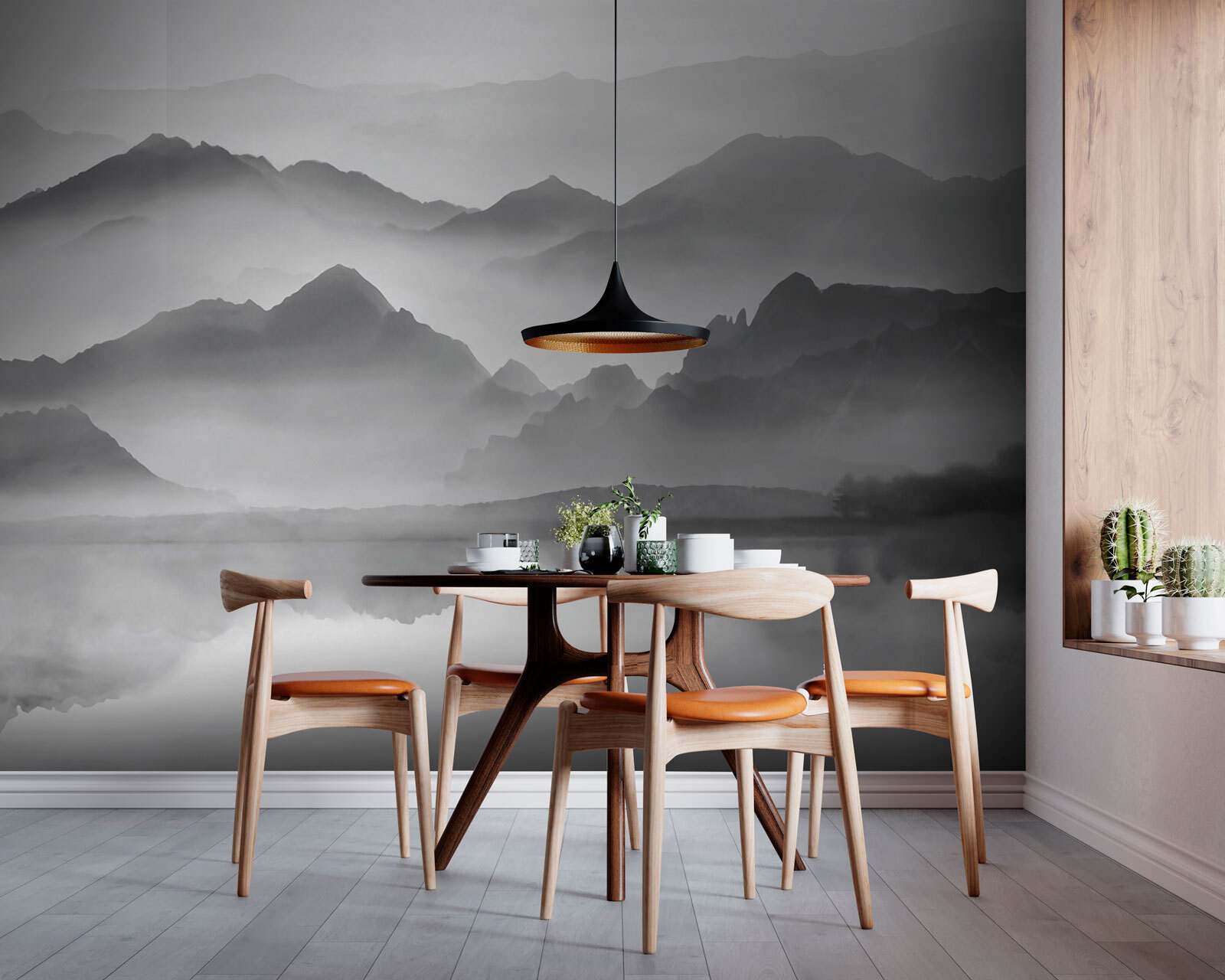 Mountain range with fog and water Mountain range with fog and water