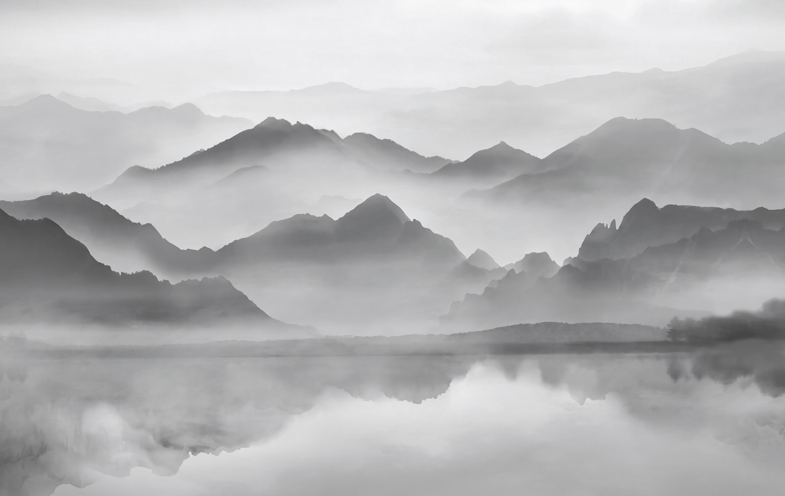 Mountain range with fog and water Mountain range with fog and water