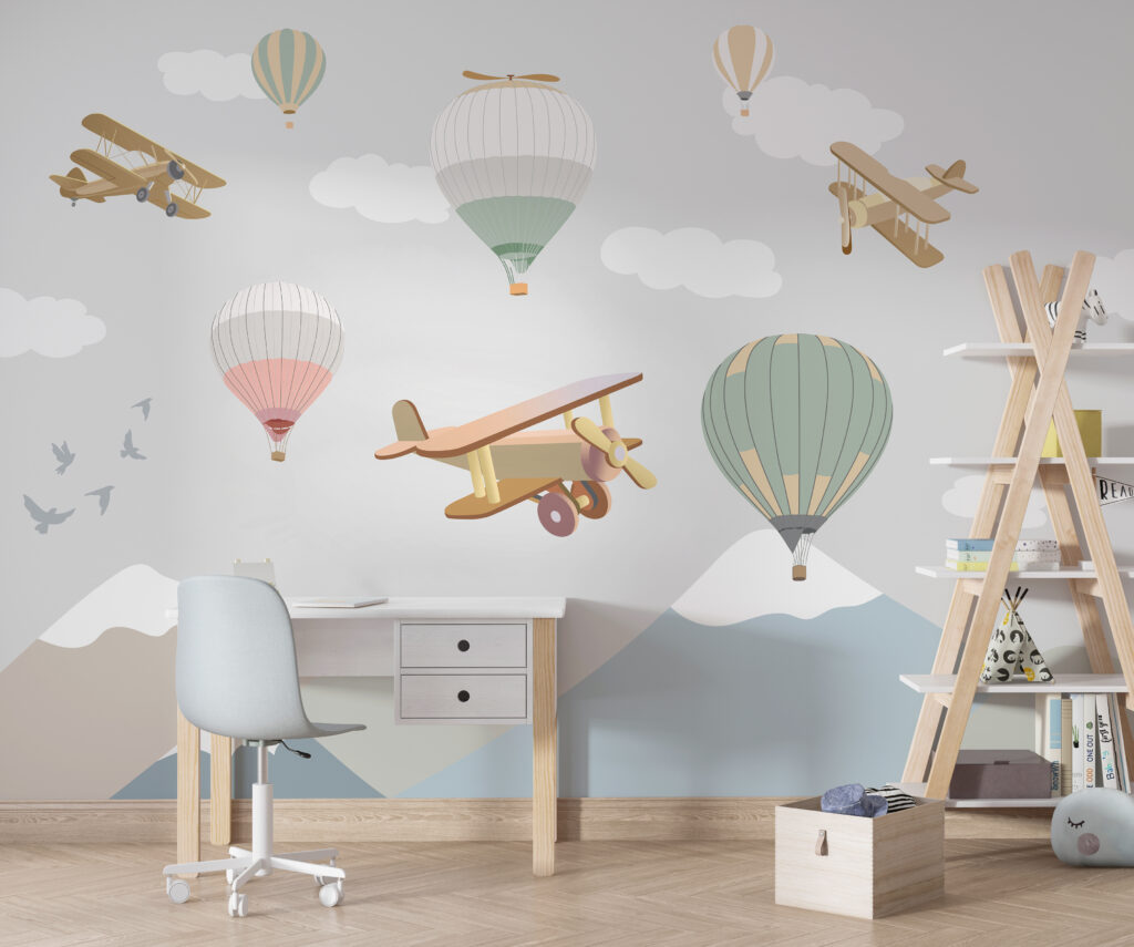 Group of hot air balloons and airplanes Group of hot air balloons and airplanes