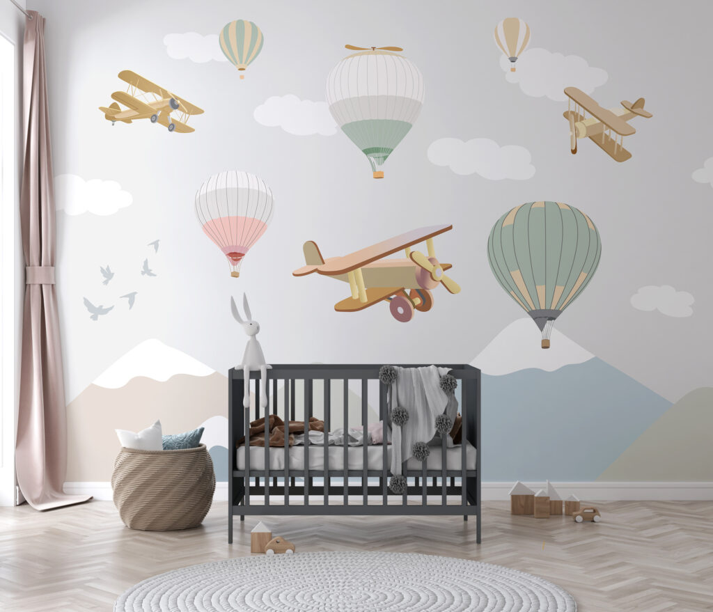 Group of hot air balloons and airplanes Group of hot air balloons and airplanes