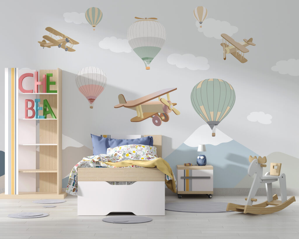 Group of hot air balloons and airplanes Group of hot air balloons and airplanes