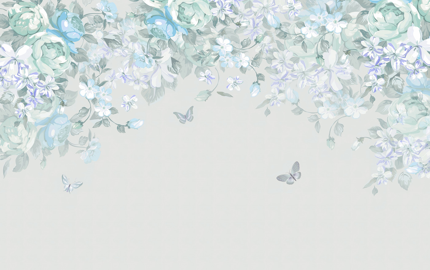A white and blue flowers and butterflies A white and blue flowers and butterflies