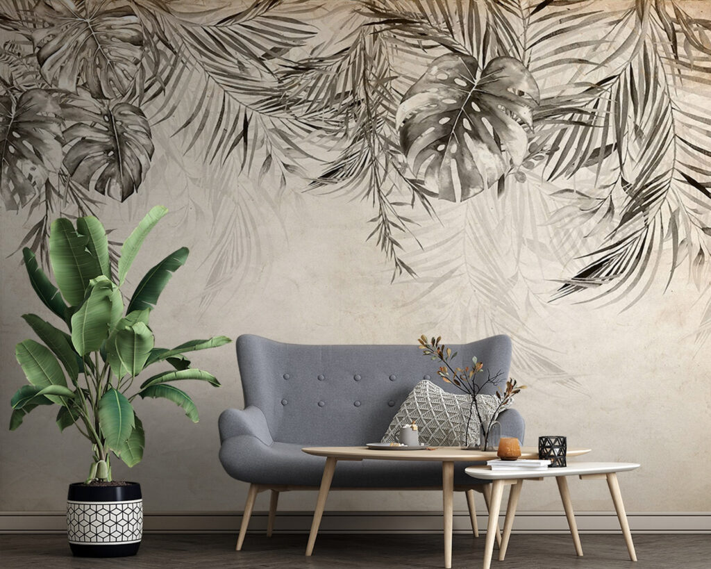 Tropical leaves on a textured background