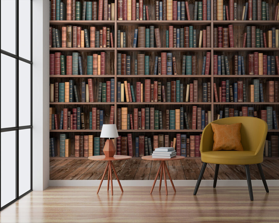 Велика книжкова полиця з великою кількістю книг