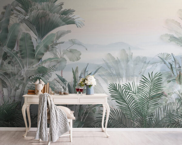 Фотошпалери Туманний пейзаж з рослинами