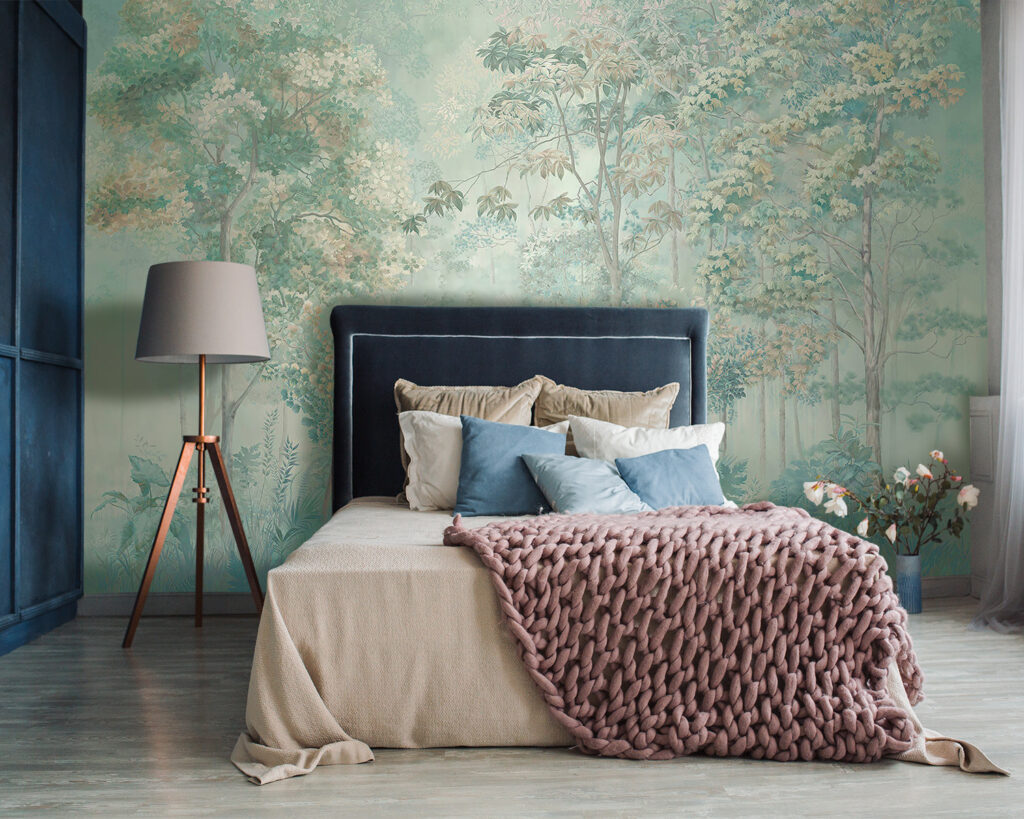 Wallpaper with trees and plants