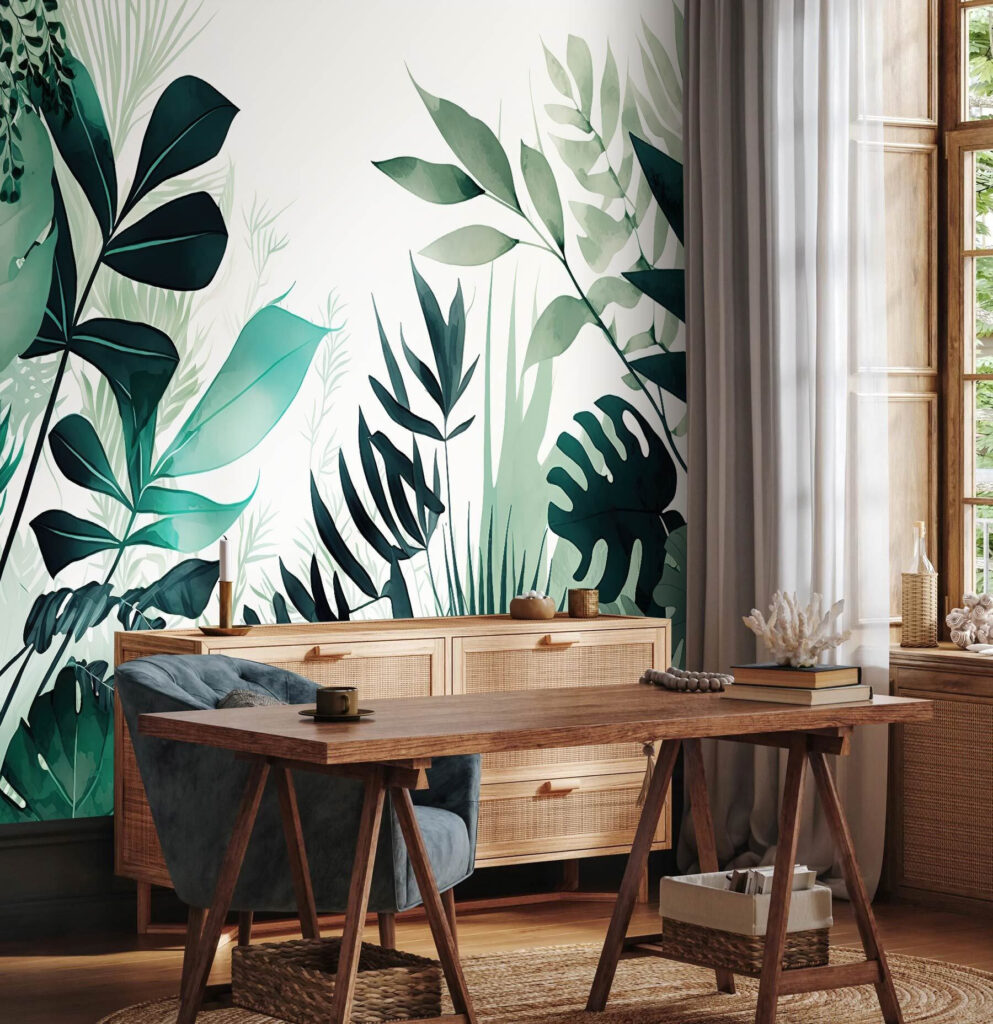 Lush green leaves in soft hues