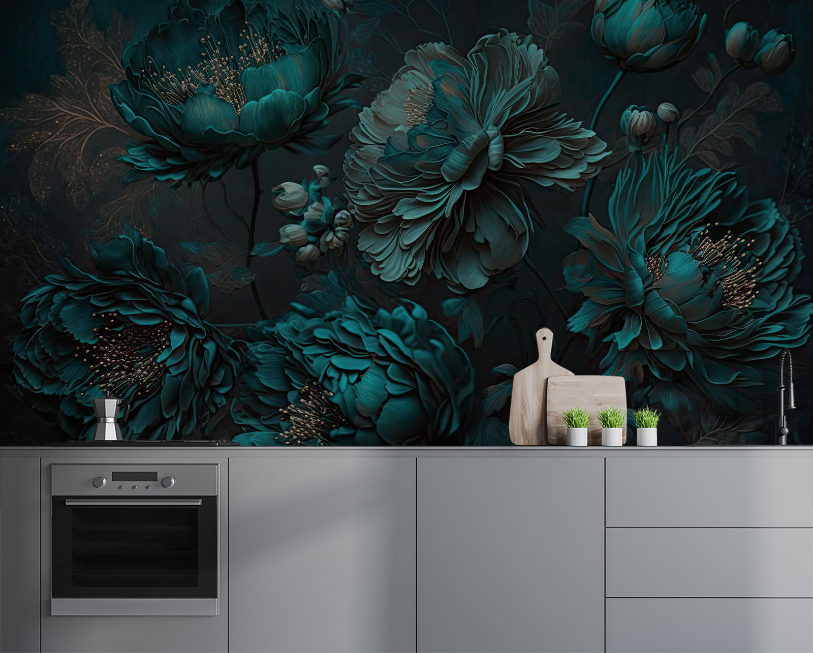 Elegant teal floral arrangement on canvas