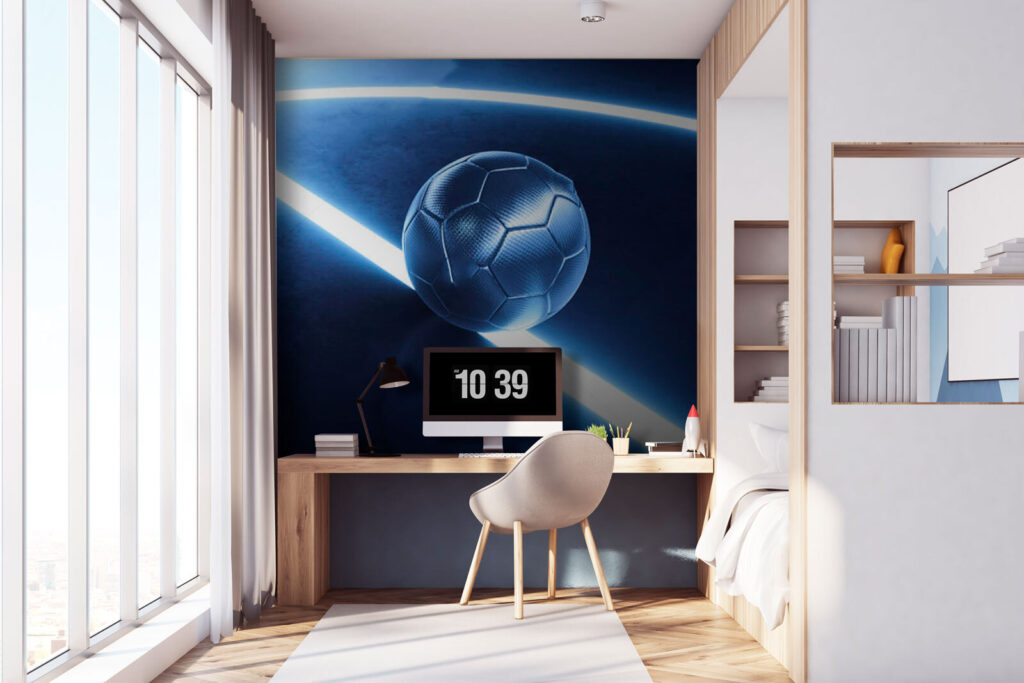 Football ball on a blue surface