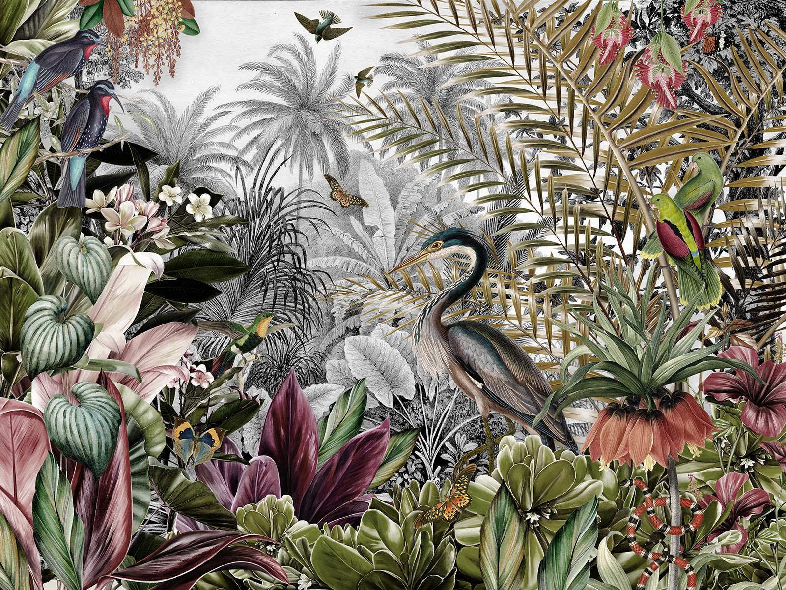 Mural of birds and flowers