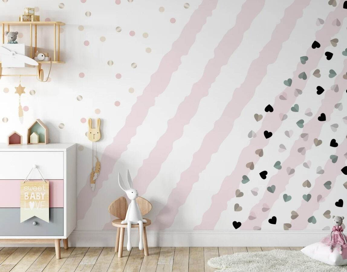 u72195pir1m - Рожево-білий смугастий фон з маленькими сердечками - tegory