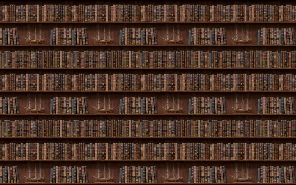 Стіна з книжок із зображенням човнів Стіна з книжок із зображенням човнів